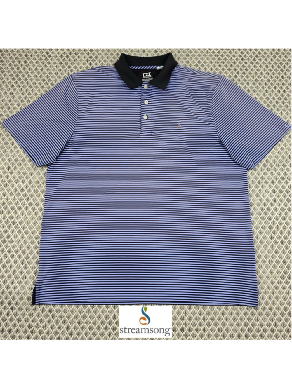 Streamsong Golf Resort Cutter & Buck CB DryTec Polo Shirt Mens Large Blue Stripe